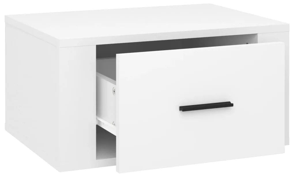 Mesa de cabeceira de parede 50x36x25 cm branco brilhante