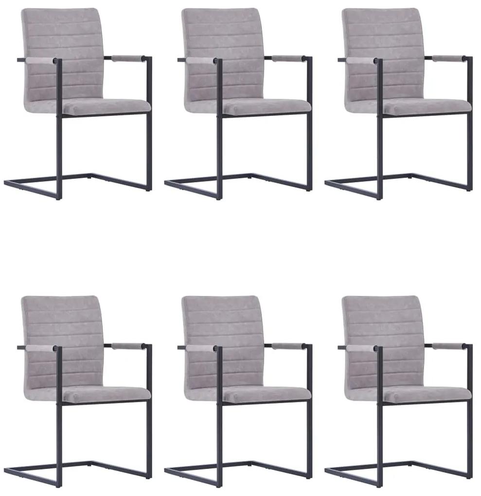 Cadeiras jantar cantilever 6pcs couro artificial cinzento-claro