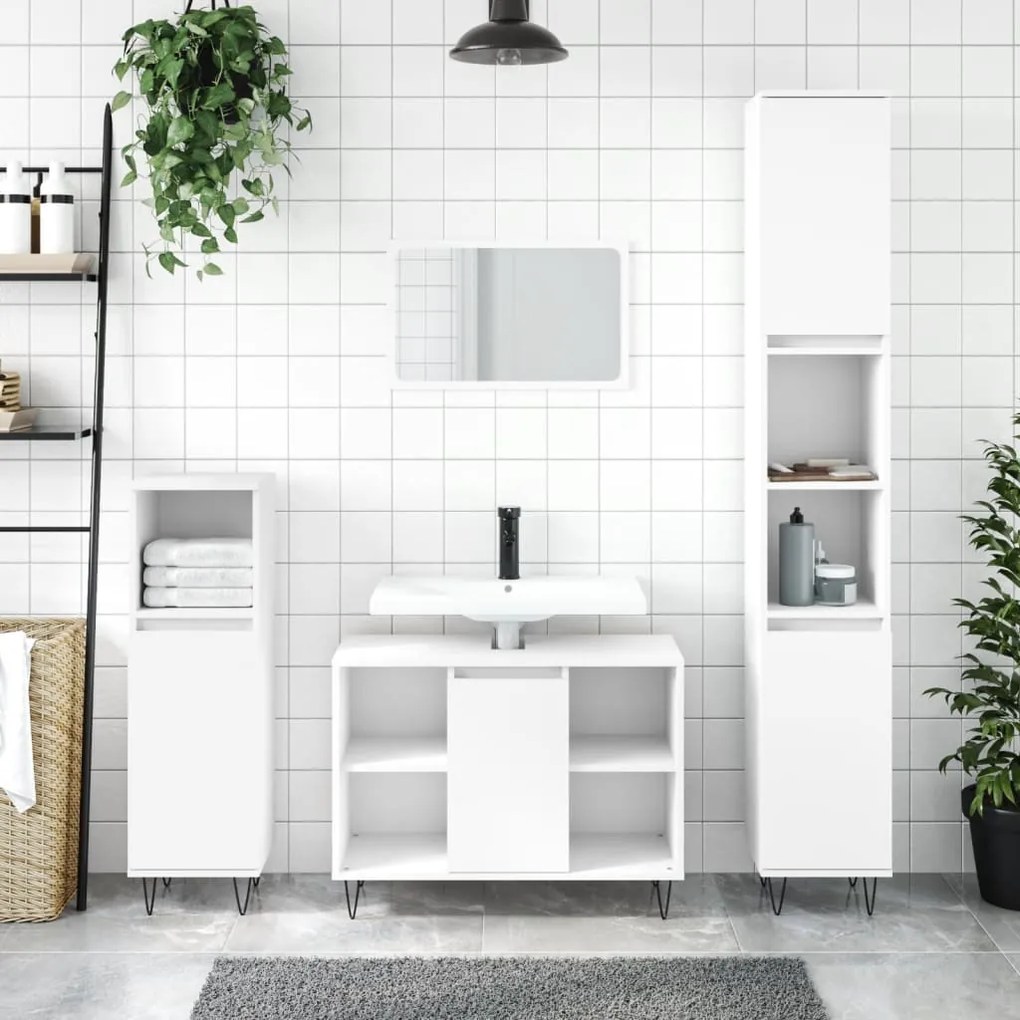 vidaXL 3 pcs conjunto móveis casa de banho derivados de madeira branco