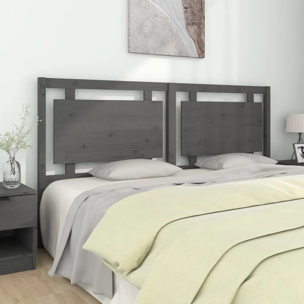 vidaXL Cabeceira de cama 185,5x4x100 cm pinho maciço cinzento