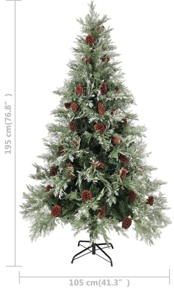 Árvore de Natal com pinhas 195 cm PVC e PE verde e branco