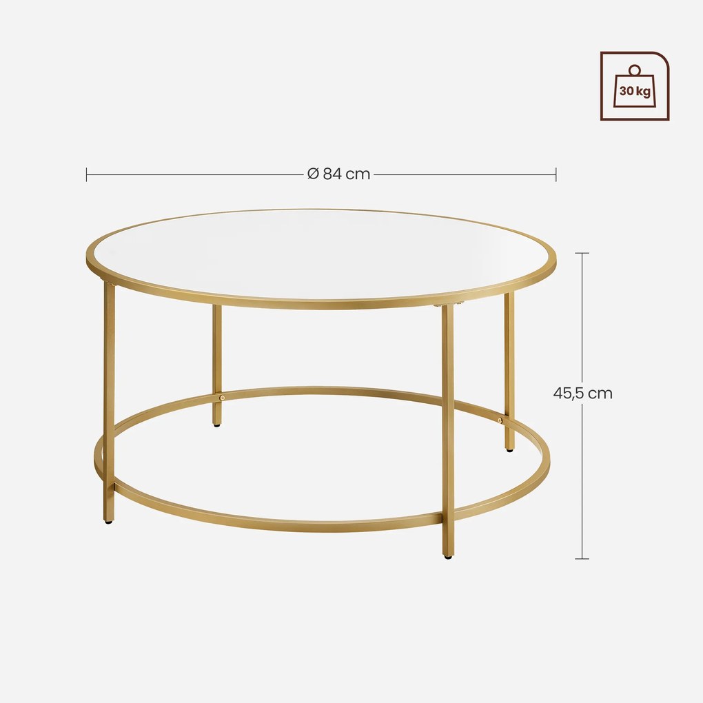 Mesa de centro redonda com estrutura metálica 84 x 45,5 cm (Ø x H) branco-dourado