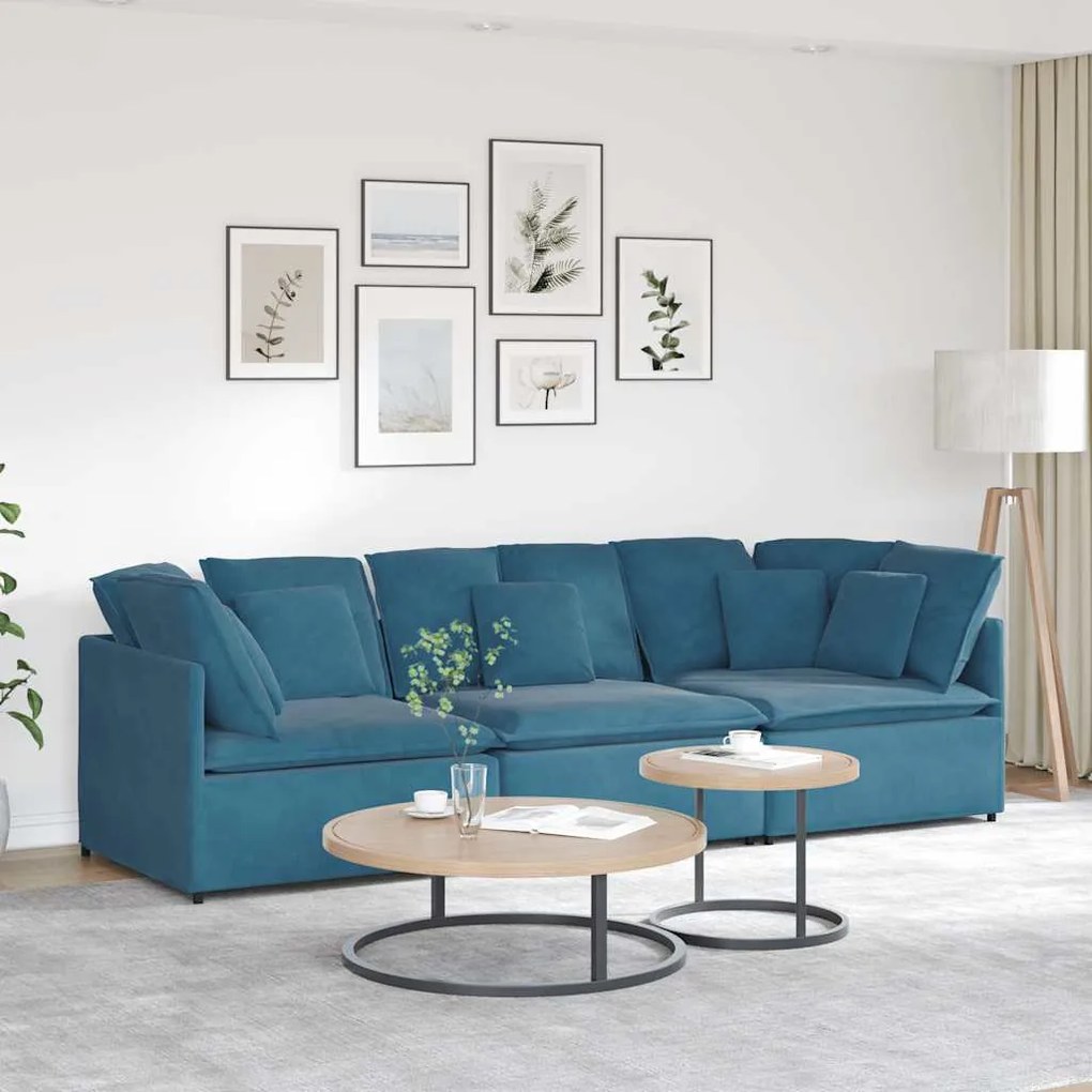 vidaXL Sofá modular com almofadas veludo azul