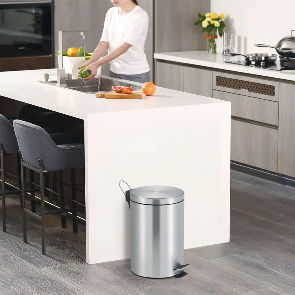 440073 EKO Caixote do lixo com pedal Classic 20 L prateado fosco