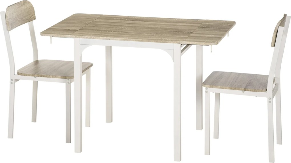 HOMCOM Conjunto de 2 peças, Mesa de jantar dobrável com 2 cadeiras, Mesa dobrável, 110 cm x 70 cm x 75 cm, Branco + Natural | Aosom Portugal