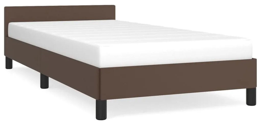 Estrutura de Cama Salu com Cabeceira em Couro Artificial Castanho - 80