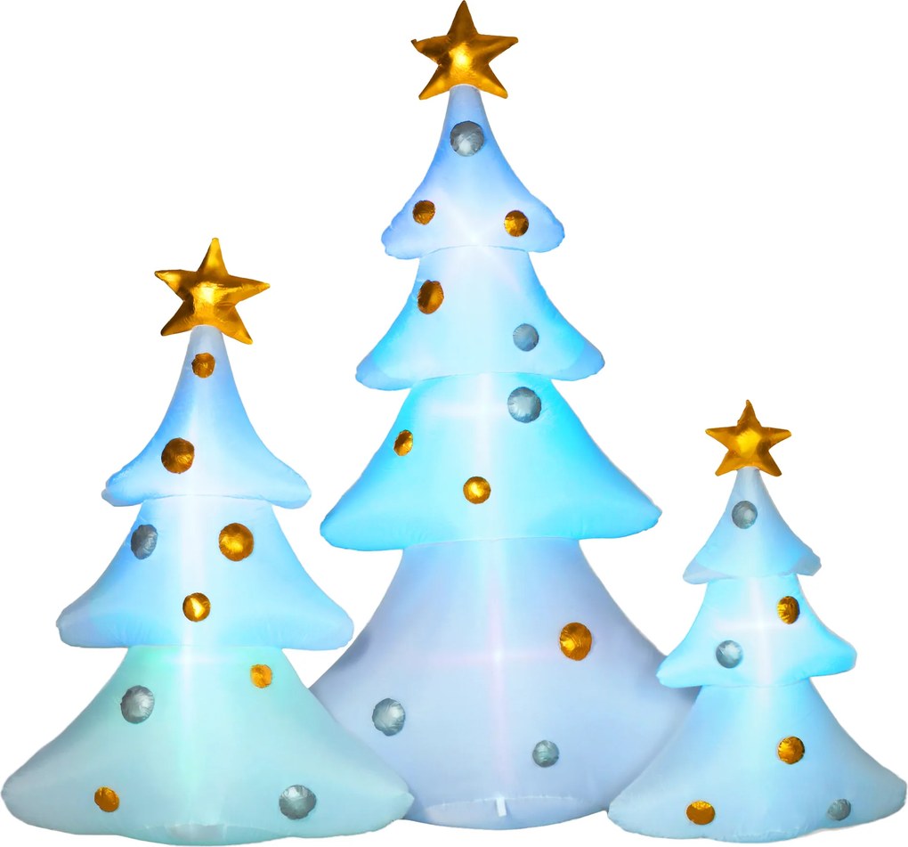 HOMCOM Conjunto de 3 Árvores de Natal Infláveis, incl. Ventoinha, Interior e Exterior, incl. Material de fixação, Branco+Ouro | Aosom Portugal
