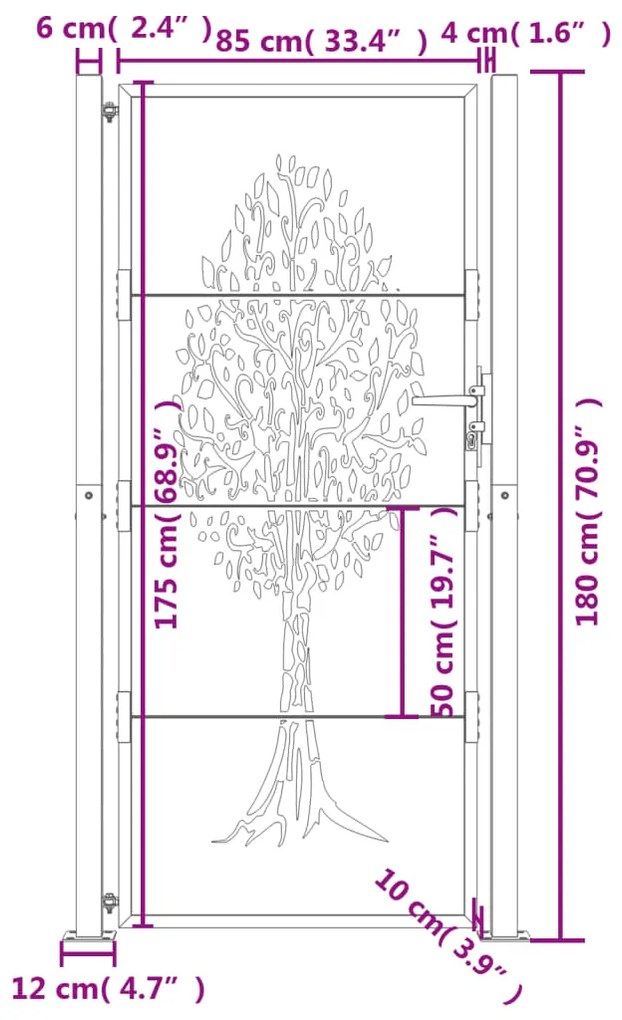 Portão de jardim 105x180 cm aço design árvore antracite
