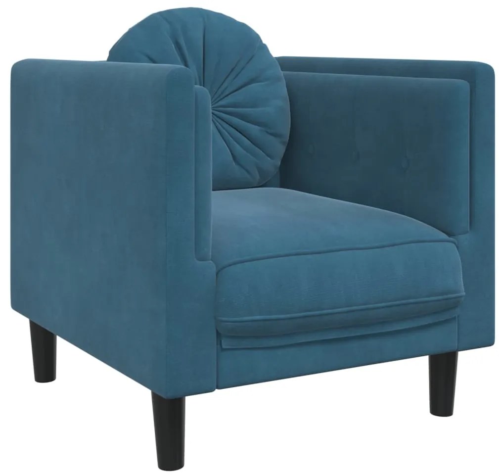 3 pcs conjunto de sofás com almofadas veludo azul