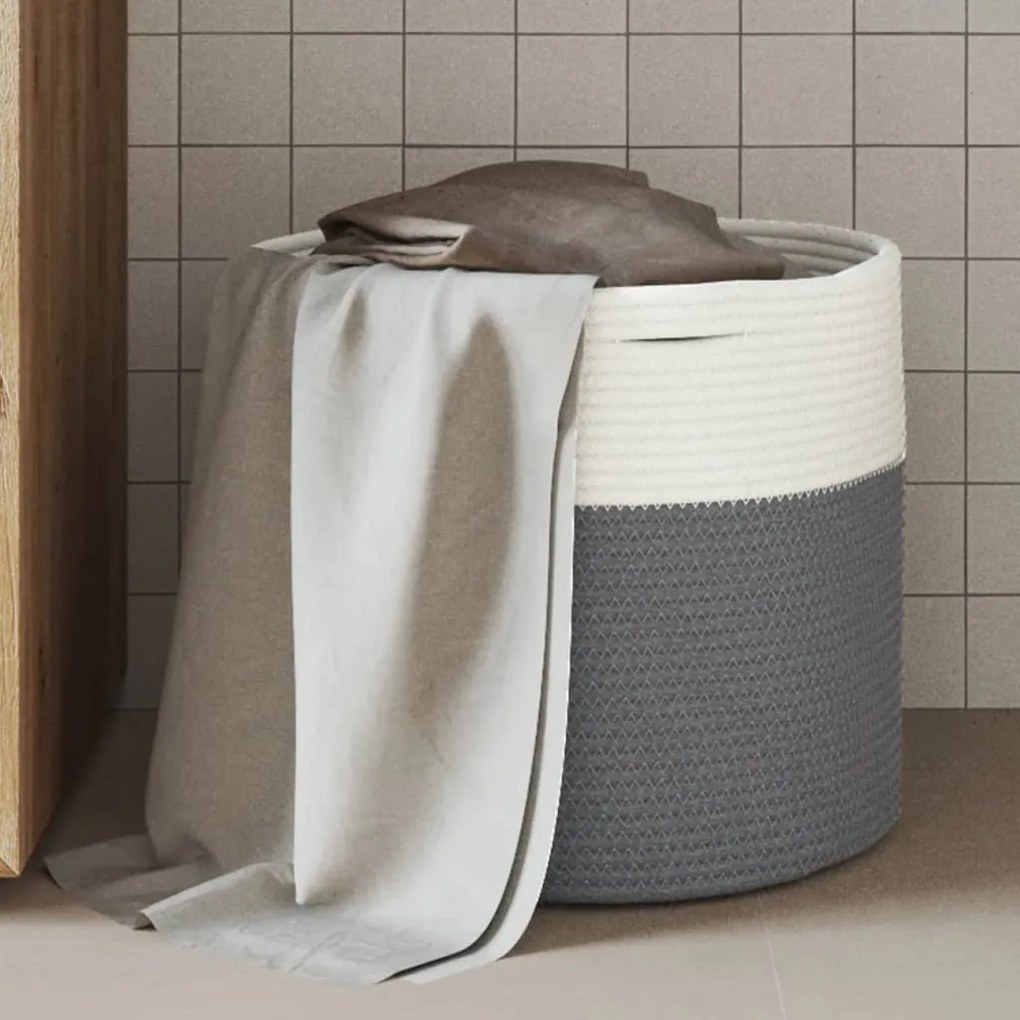 vidaXL Cesto de arrumação Ø40x35 cm algodão cinzento e branco