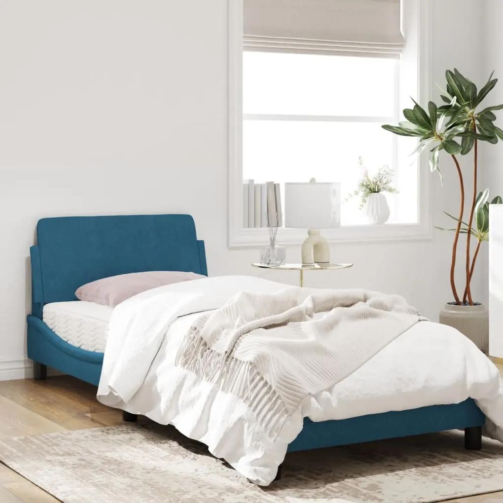 Estrutura de cama c/ cabeceira 90x190 cm veludo azul