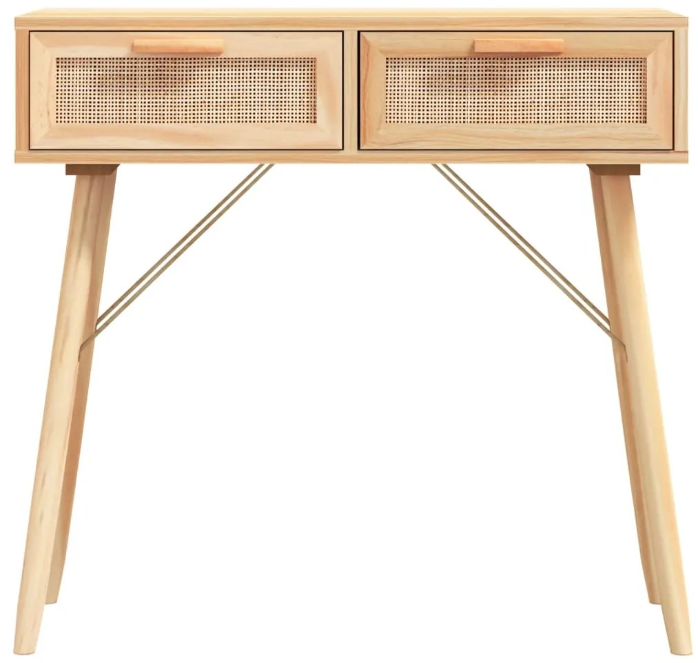 Mesa consola 80x30x75 cm pinho maciço e vime natural castanho