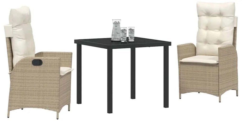 Conjunto de jantar de jardim de 3 peças com almofadas bege em rattan s