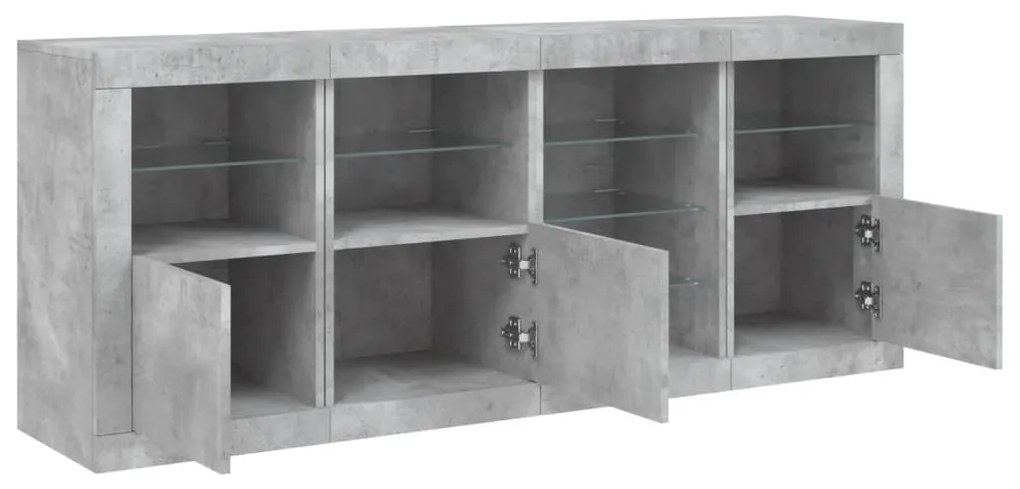 Aparador com luzes LED 164x37x67 cm cinzento cimento