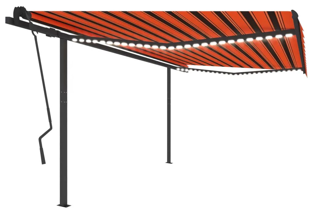 Toldo retrátil manual com LEDs 4,5x3,5 m laranja e castanho