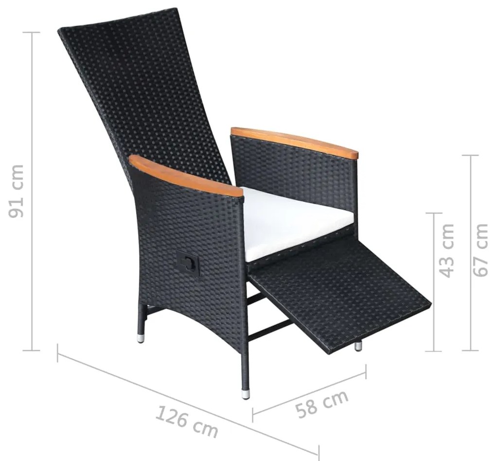 Cadeiras jardim reclináveis 2 pcs c/ almofadões vime PE preto