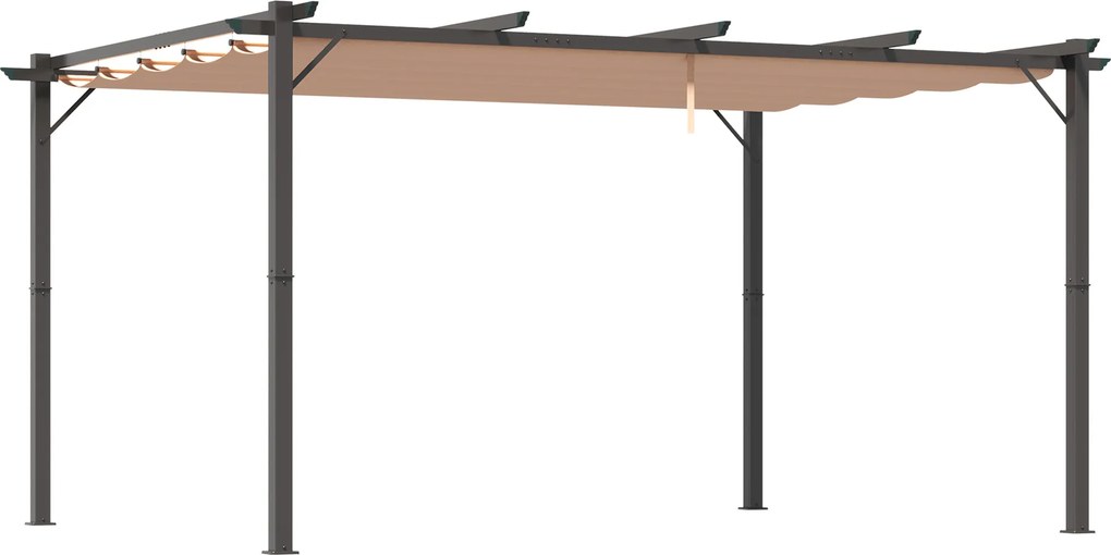 Outsunny Pérgola Pavilhão com toldo de tecido ajustável 3 x 4 m - Cobertura de varanda em alumínio para proteção solar, terraço e jardim - Cinza+Marrom | Aosom Portugal