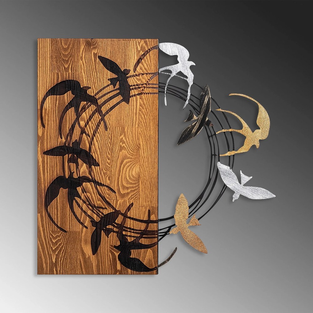 Acessório Decorativo de Parede Spiral Birds – Nogueira e Preto – 58 x
