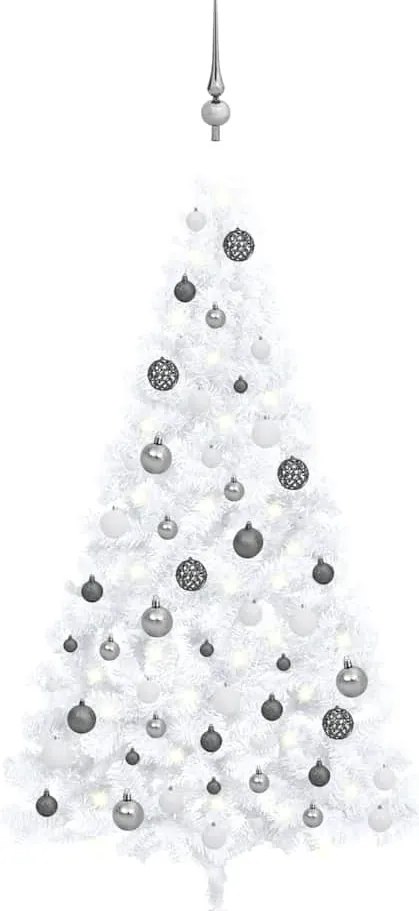 Meia árvore Natal artificial pré-iluminada c/ bolas branco