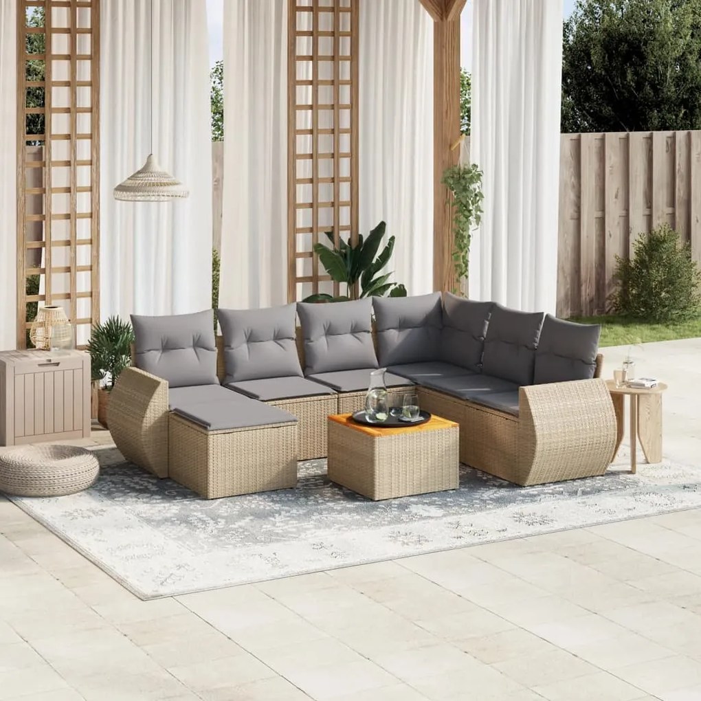 vidaXL 8 pcs conjunto de sofás p/ jardim com almofadões vime PE bege