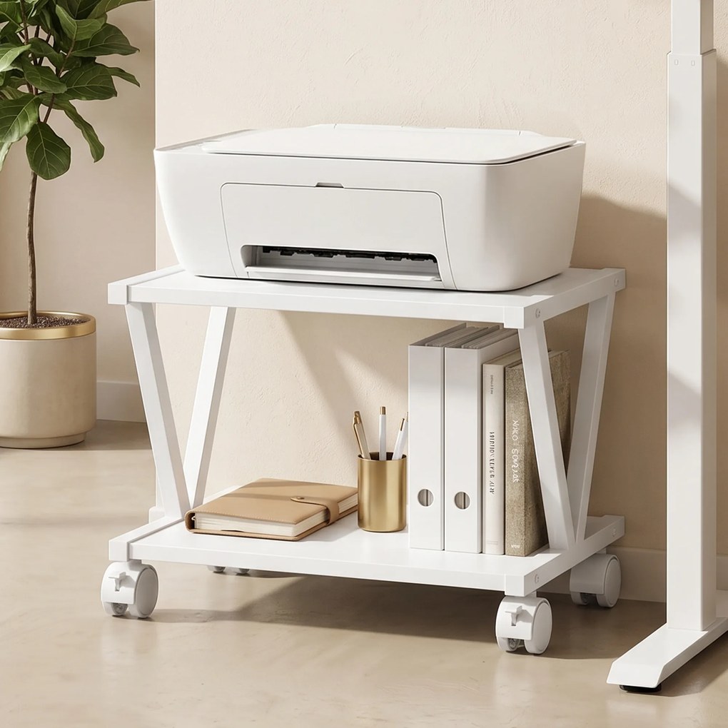 Suporte para Impressora 44L x 28P x 32A cm com 2 Prateleiras para Escritório e Casa, Branco