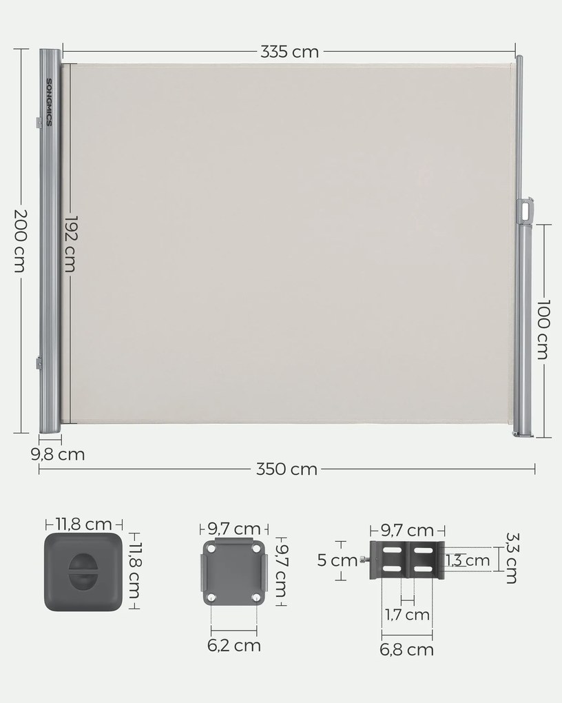 Toldo lateral 200 x 350 cm Poliéster (280 g/m²) + revestimento PU à prova de água Bege