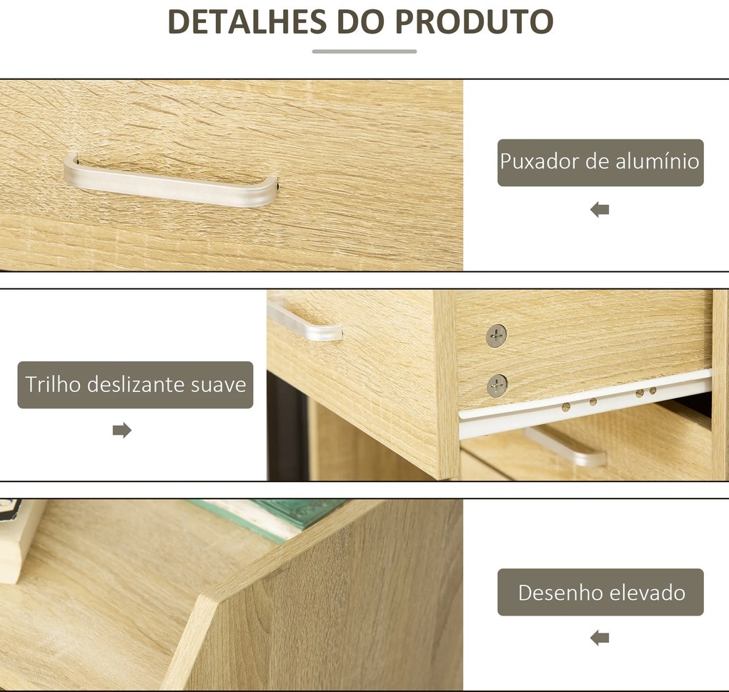 Bloco de Gavetas Móvel Auxiliar com 4 Gavetas Bancada Superior de Armazenamento 4 Rodas e 2 Freios para Estúdio Escritório 40x36x65cm Carvalho