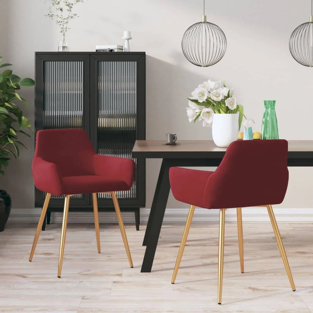 vidaXL Cadeiras de jantar 2 pcs veludo vermelho tinto
