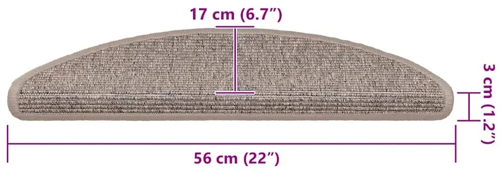 Tapetes de escada adesivos 15 pcs 56x17x3 cm bege-escuro