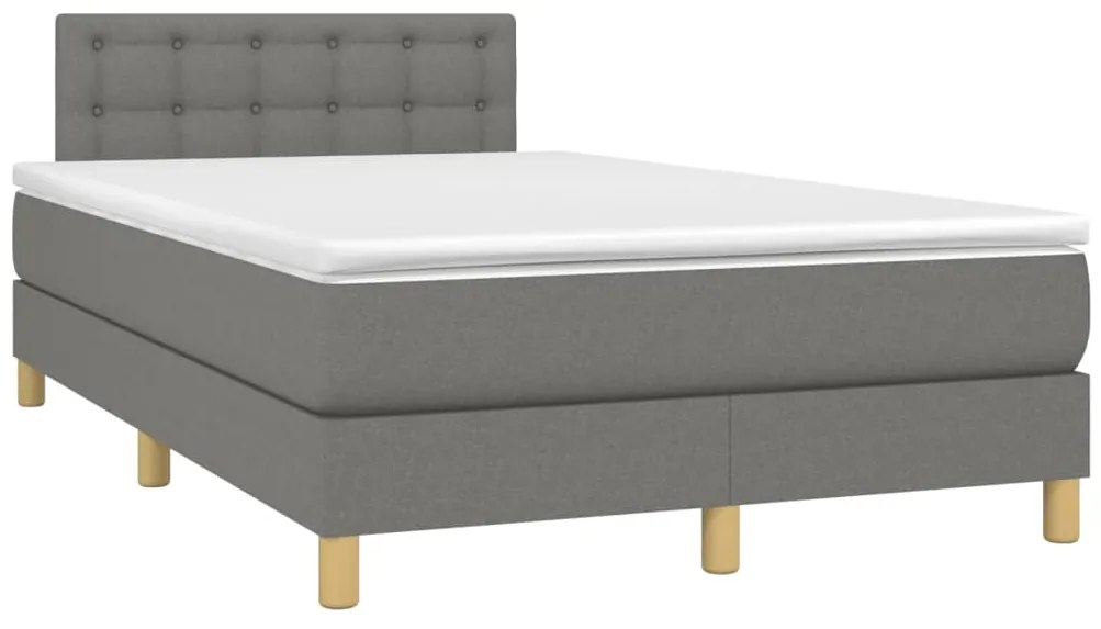 Cama box spring c/ colchão e LED 120x190 cm tecido cinza-escuro