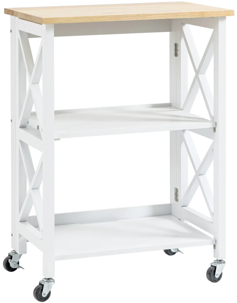 HOMCOM Carrinho de Cozinha Dobrável Carrinho de Serviço com Rodas e Prateleiras de 2 Níveis 60x40x84cm Branco