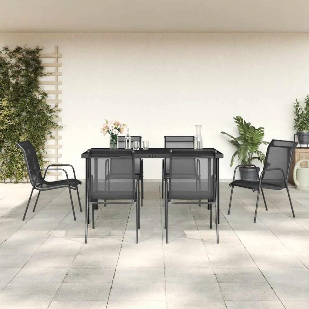 vidaXL 7 pcs conjunto de jantar para jardim aço e textilene preto