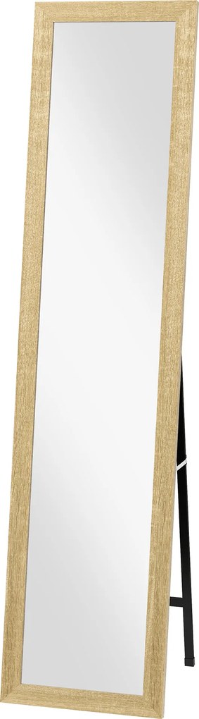 Espelho retangular de pé 37 x 155 cm, para fixar na parede ou apoiar, com moldura em madeira, para sala de estar ou quarto, castanho claro