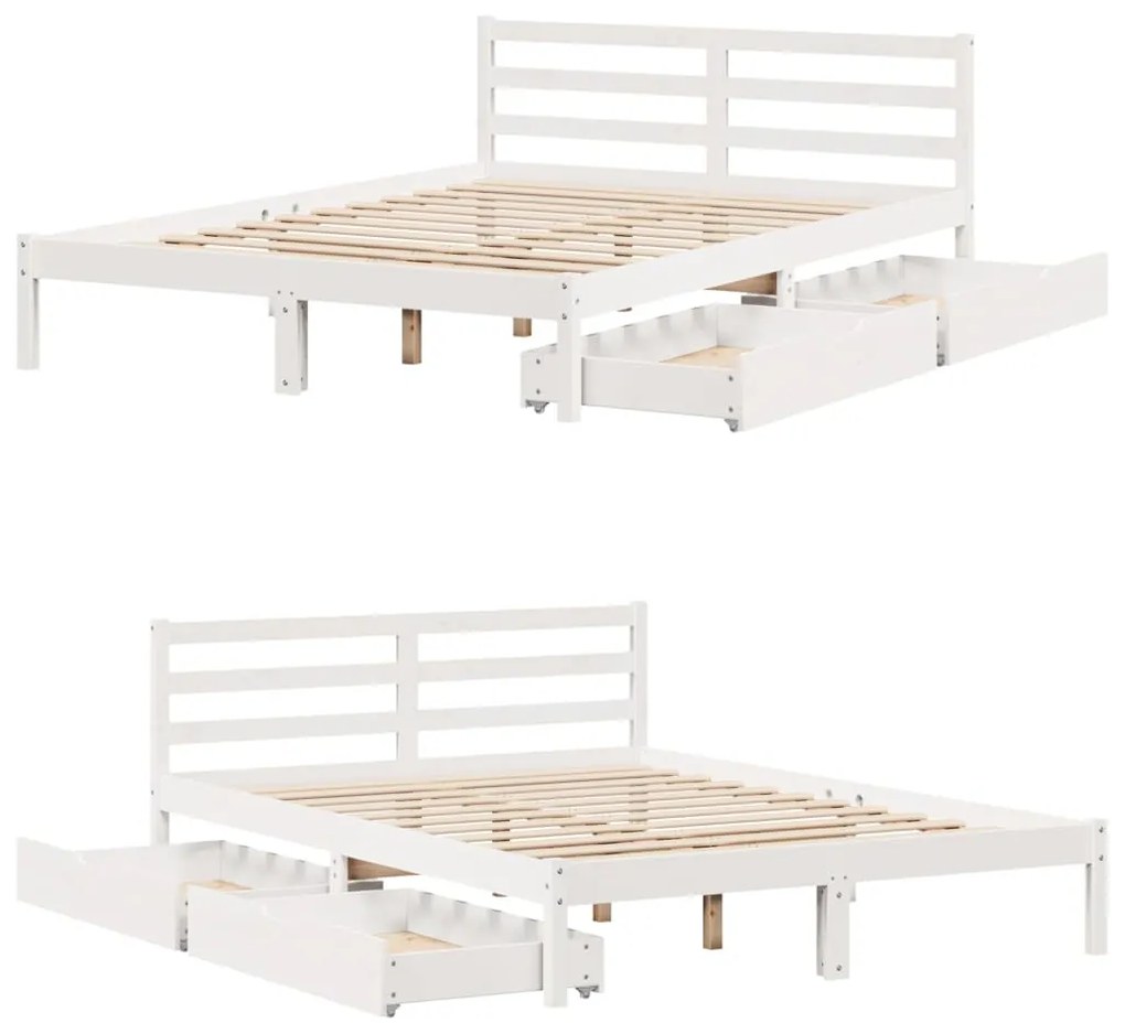 Cama sem colchão 140x190 cm madeira de pinho maciça branco