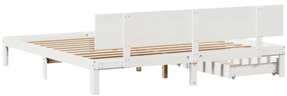 Estrutura de cama c/ gavetas 200x200 cm pinho maciço branco
