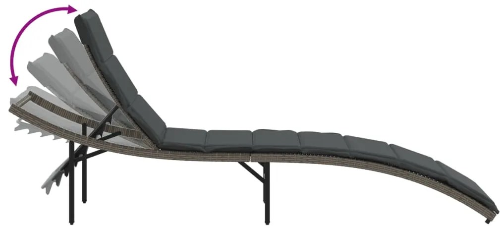 Espreguiçadeiras com mesa 2 pcs vime PE cinzento