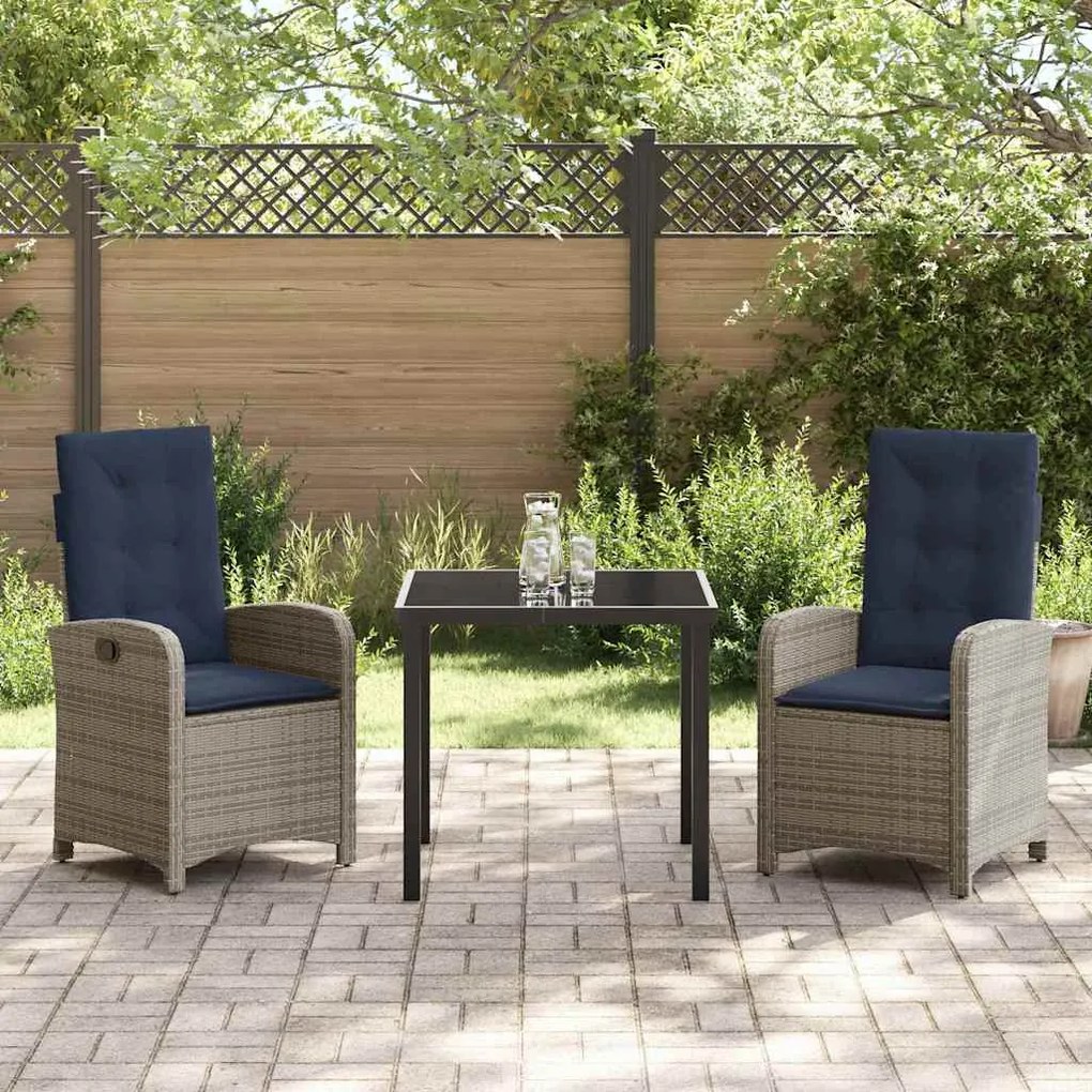 Conjunto de Jantar de Jardim com 3 Peças e Almofadas - Rattan Sintétic
