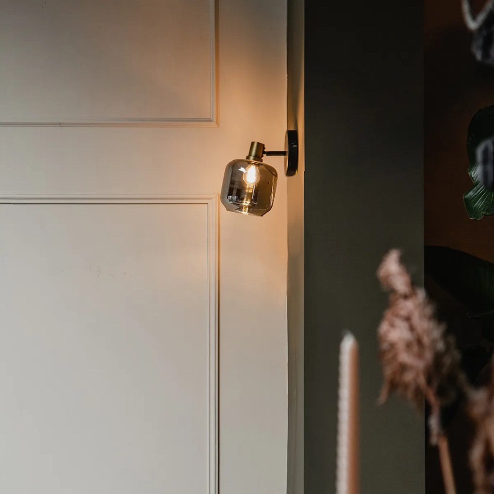 Foco de teto design preto com dourado e vidro fumê - Zuzanna