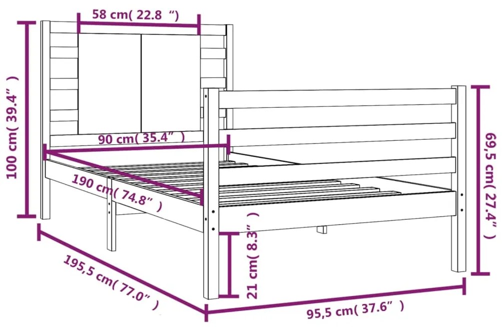 Estrutura de cama solteiro 90x190 cm pinho maciço