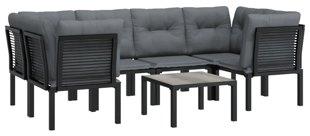 7 pcs conjunto lounge de jardim vime PE preto e cinzento