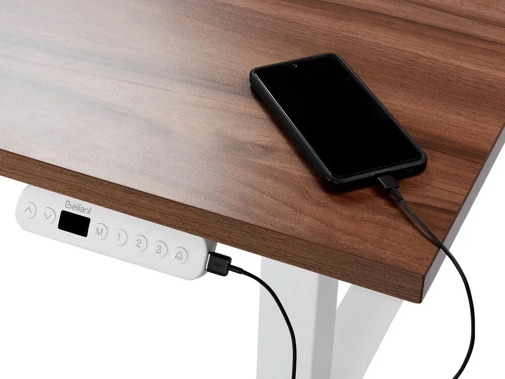 Secretária elevatória eletricamente ajustável castanha escura e branca 160 x 72 cm DESTINAS Beliani