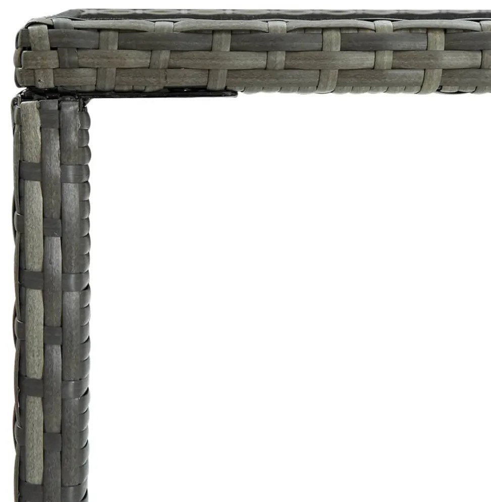 Mesa de bar para jardim 70x70x110 cm vidro e vime PE cinzento