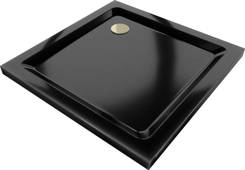 Mexen Flat base de duche quadrada slim 90 x 90 cm, preta, sifão dourado - 40709090G