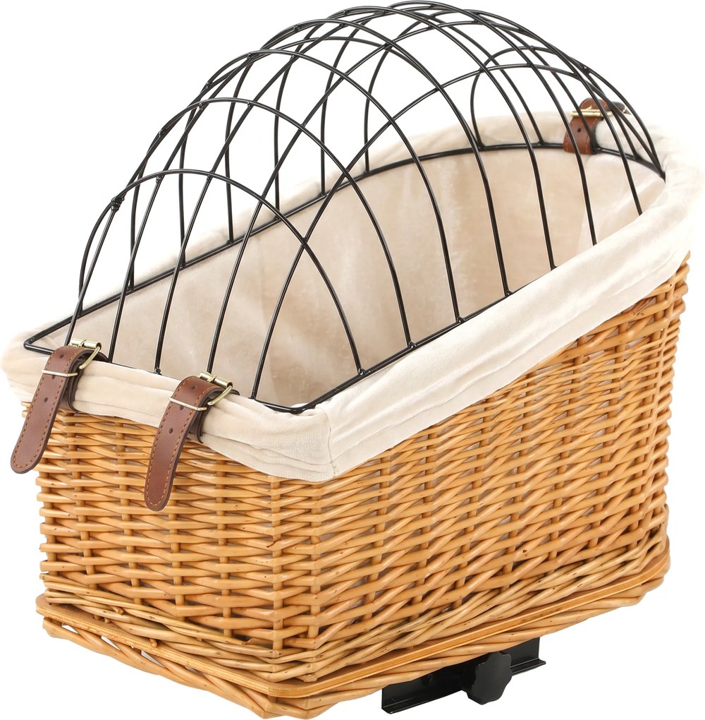 PawHut Cesto de bicicleta para cães e gatos, cesto trançado à mão com tampa metálica e almofada macia, Castanho claro | Aosom Portugal