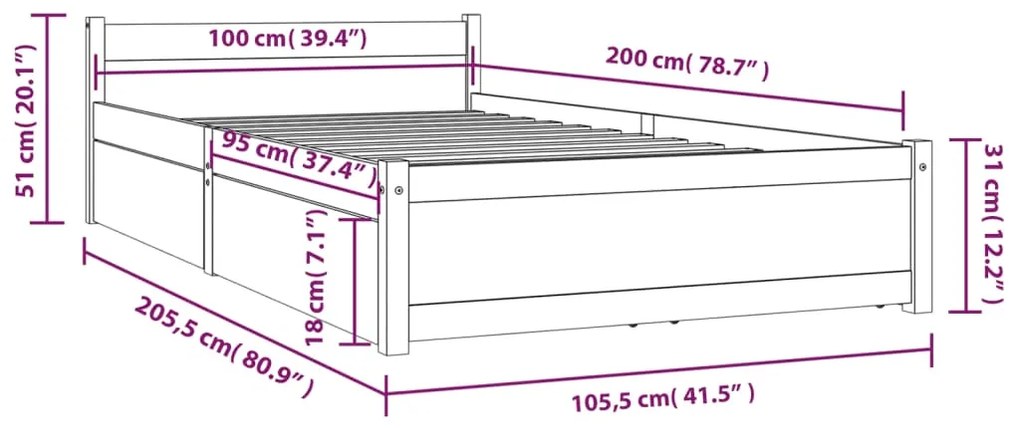 Estrutura de cama com gavetas 100x200 cm