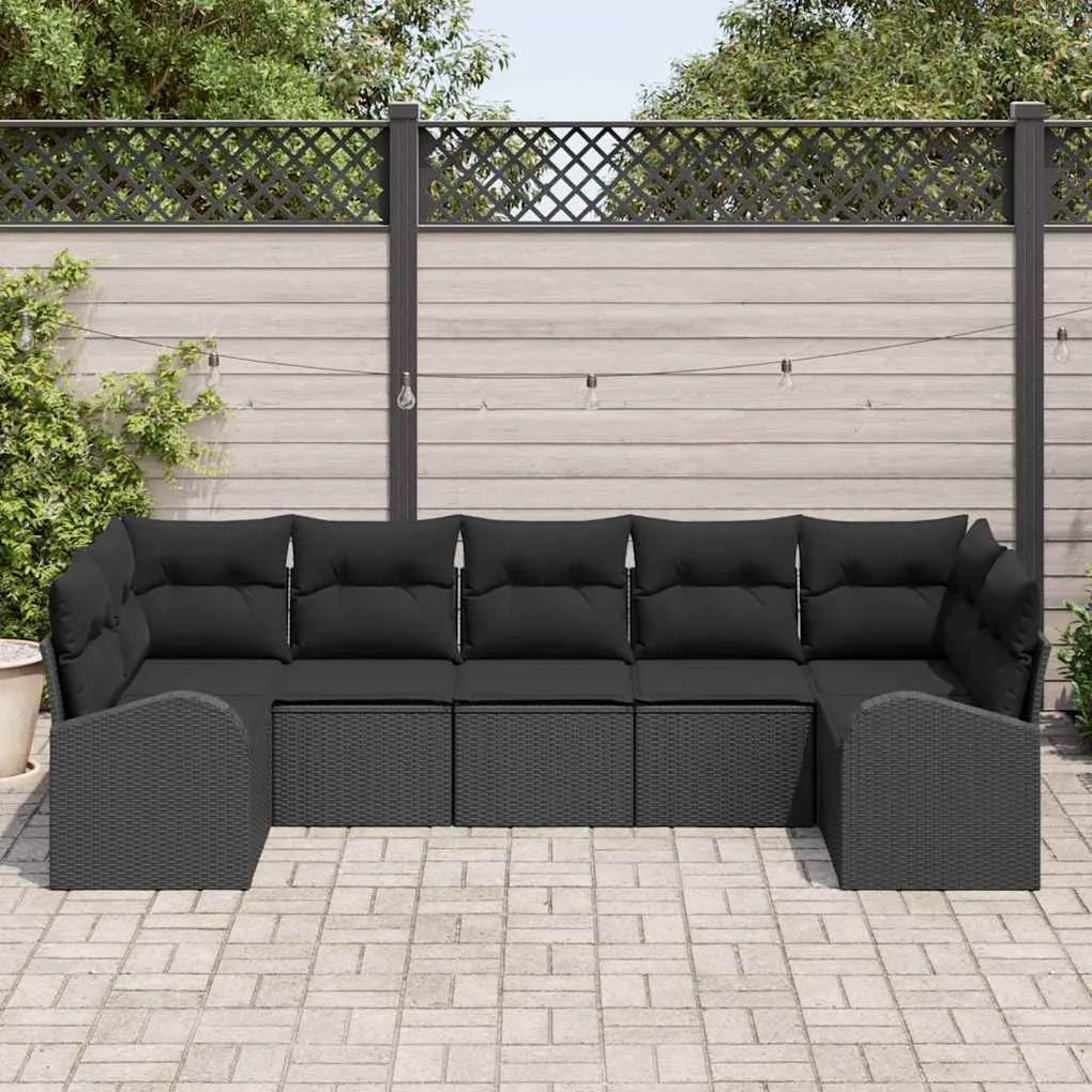 Conjunto de Sofá de Jardim de 7 Peças com Almofadas Pretas de Rattan