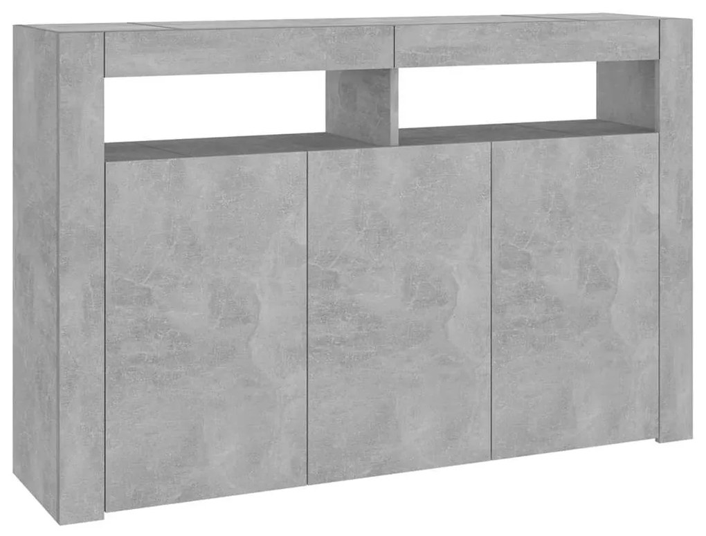 Aparador com luzes LED 115,5x30x75 cm cinzento cimento