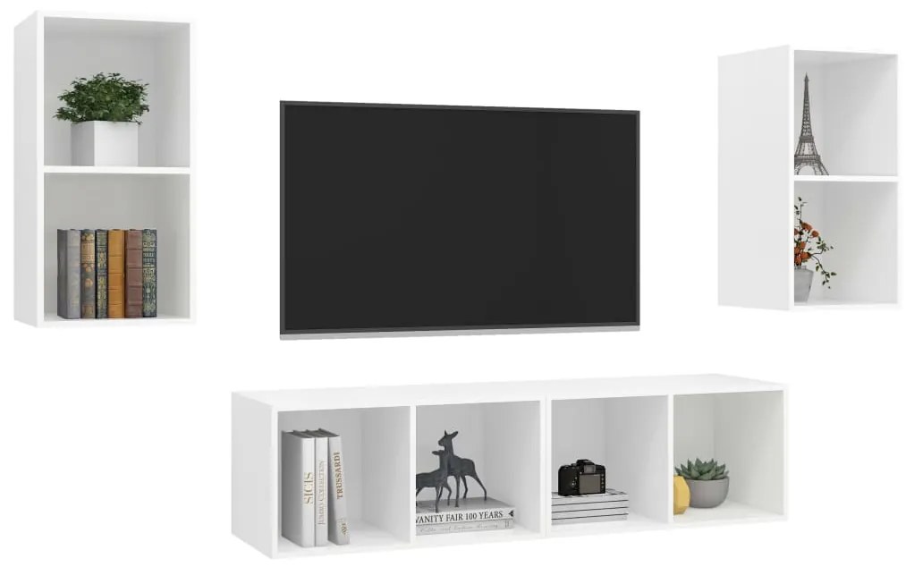 Armários de parede para TV 4 pcs derivados de madeira branco