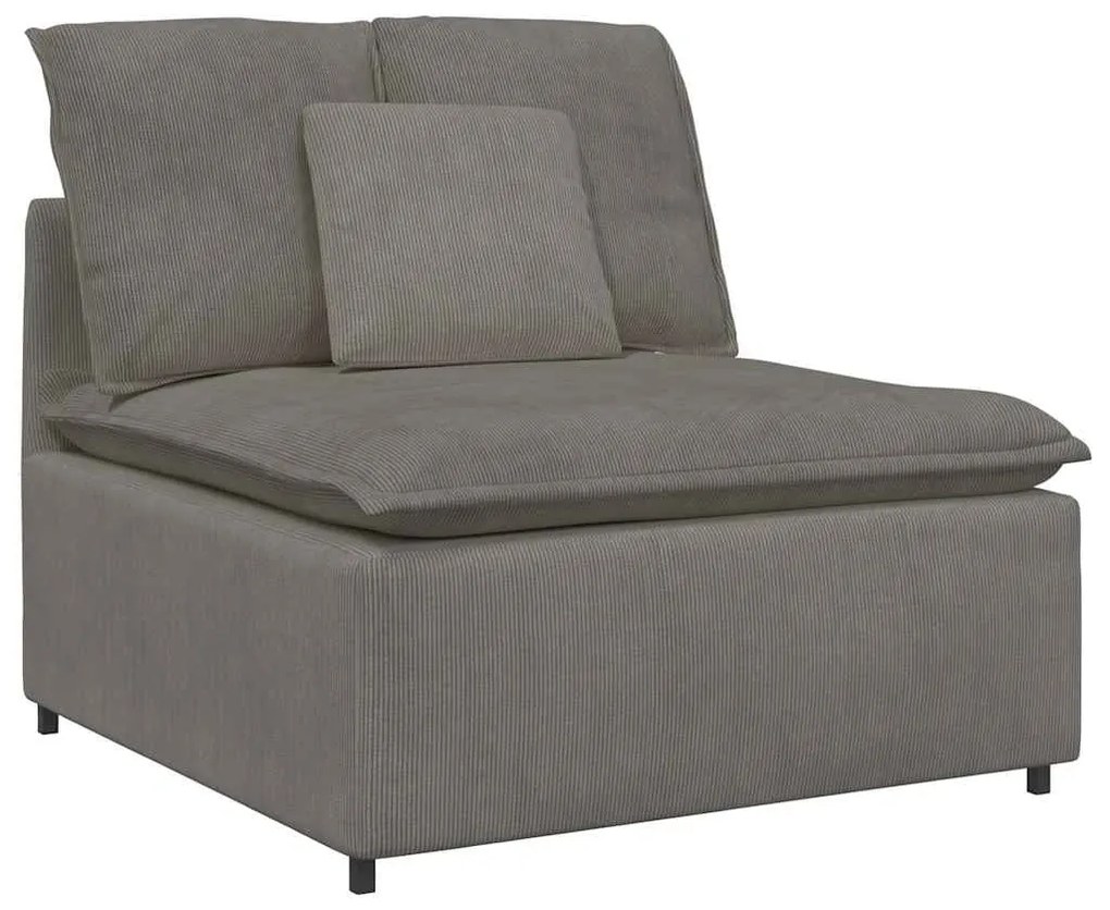 Sofá modular c/ pufes almofadas tecido corduroy cinzento-claro