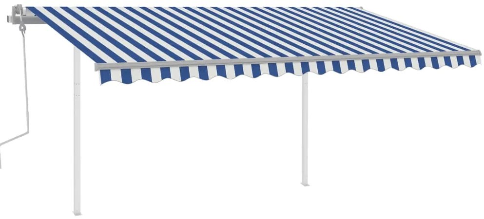 Toldo retrátil manual com luzes LED 4x3,5 m azul e branco